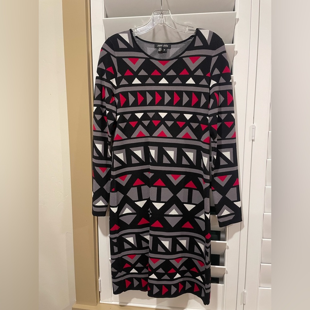 Paper white Doll Black and Red Geometric Long Sleeve Dress size M (1.14)